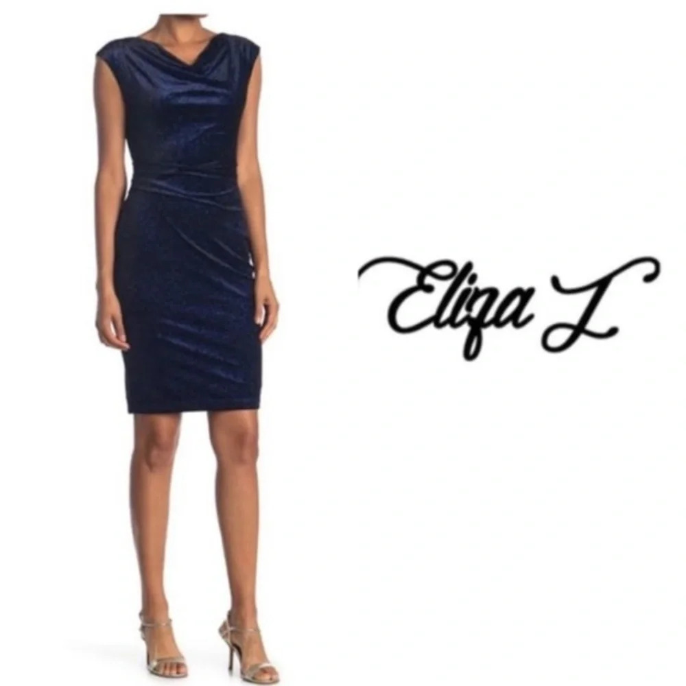 Eliza J Blue Velvet Shimmer Sheath Dress, Size 6
